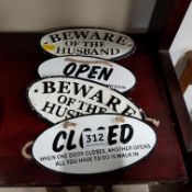 4 SMALL CAST IRON SIGNS