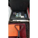 BOX OF STAMP STOCK BOOKS AND ALBUMS AND 2 CIGARETTE CARD ALBUMS