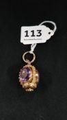 ANTIQUE 18 CARAT GOLD TRIPLE AMETHYST FOB