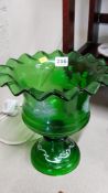 LARGE ANTIQUE MARY GREGORY GREEN GLASS BOWL
