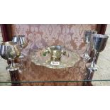 VINTAGE SILVER PLATE SET (TRAY, GOBLETS, JUG)