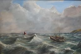 LARGE OIL ON BOARD SEASCAPE - PULLON