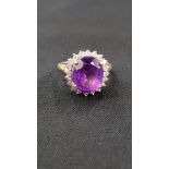 9 CARAT GOLD AMETHYST & DIAMOND RING