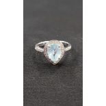 9 CARAT GOLD AQUA & DIAMOND PEAR SHAPED RING