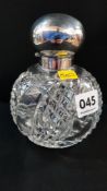 LARGE ANTIQUE CUTGLASS AND SILVER PERFUME BOTTLE