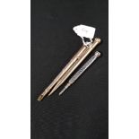 ROLLED GOLD PENCIL, TELESCOPIC PENCIL HOLDER & SILVER PLATED PENCIL WITH AMBER STONE TOP