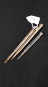 ROLLED GOLD PENCIL, TELESCOPIC PENCIL HOLDER & SILVER PLATED PENCIL WITH AMBER STONE TOP