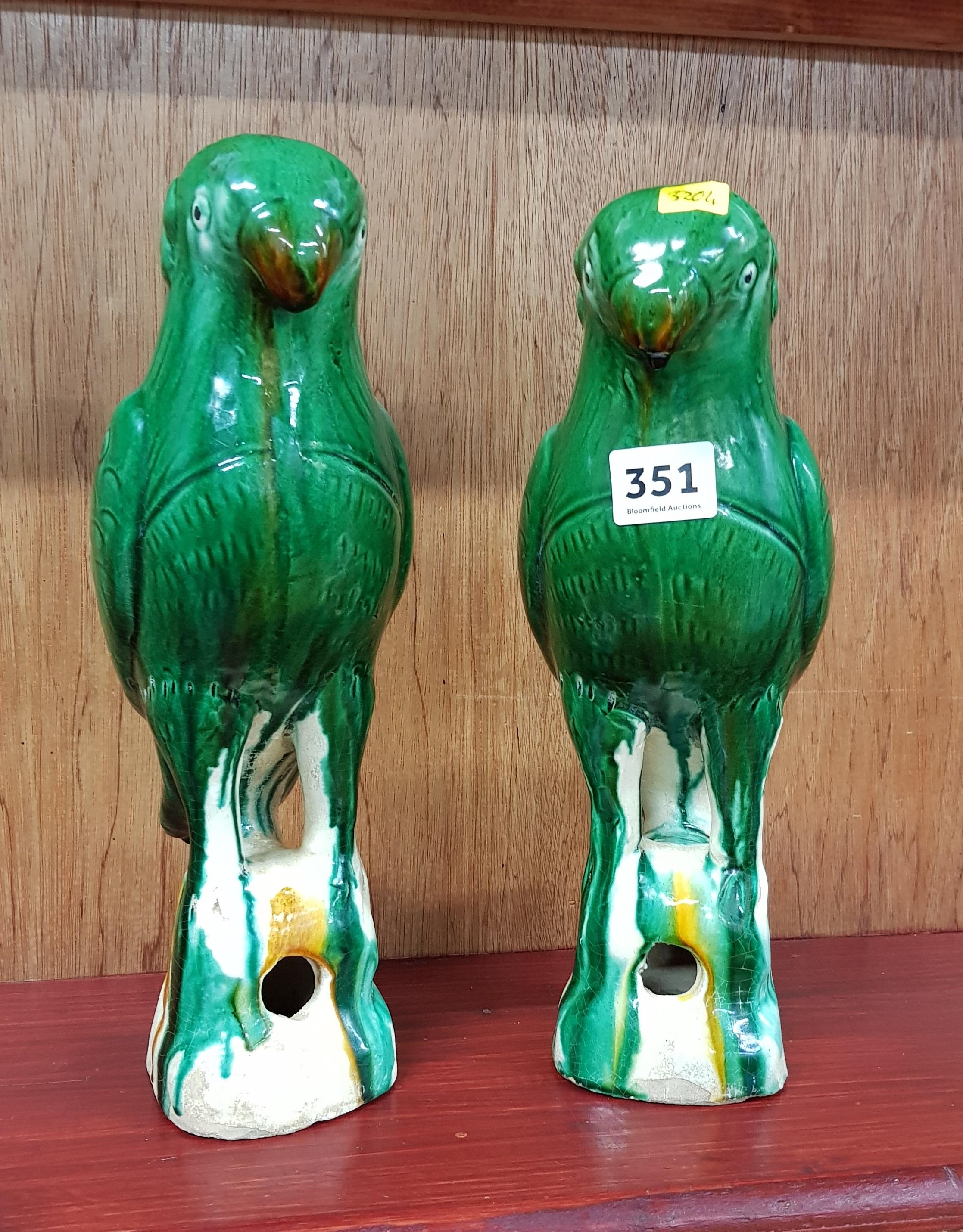 PAIR OPF MAJOLICA STYLE PARROTS