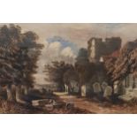 EARLY VICTORIAN WATERCOLOUR CHURCHYARD SCENE R.R ROBERTS