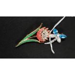 CRYSTAL DRAGON FLY BROOCH & CRYSTAL SET FLOWER BROOCH