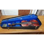 AN OLD VIOLIN IN CASE AND PARTS