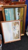 2 LARGE OIL PAINTINGS AND 1 WATERCOLOUR