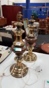 PAIR OF VINTAGE BRASS AND WOOD LAMPS