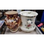 VICTORIAN SLOPS BUCKET AND VICTORIAN VASE