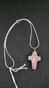AGATE CROSS AND SILVER CHAIN
