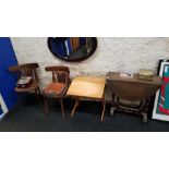 2 BENTWOOD CHAIRS, DROP LEAF TABLE AND DESK