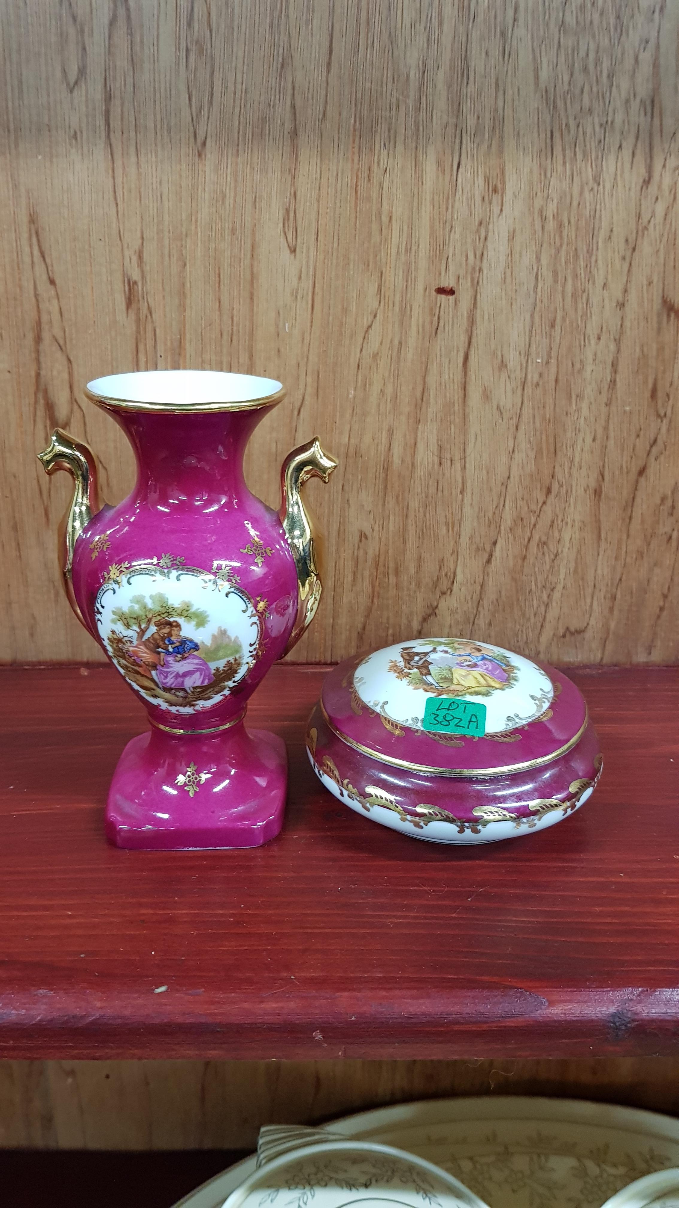 LARENIE LIMOGES VASE AND TRINKET POT