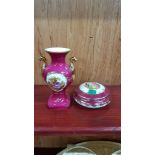 LARENIE LIMOGES VASE AND TRINKET POT