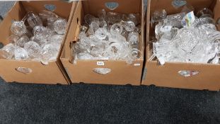 3 LARGE BOX LOTS OF CUT GLASSWARE, TYRONE CRYSTAL ETC