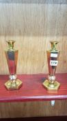 PAIR OF ART DECO COPPER AND BRASS CANDLE STICKS