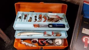 OLD FISHING BOX AND CONTENTS