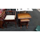 EDWARDIAN INLAID STOOL AN NEST TABLES