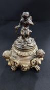 ANTIQUE BRONZE CHERUB TRINKET BOX