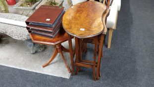 NEST OF TABLES AND HEXAGONAL WINDOW TABLE