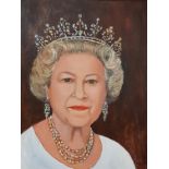 OIL ON BOARD - HM THE QUEEN SIGNED REID