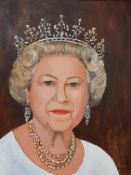 OIL ON BOARD - HM THE QUEEN SIGNED REID