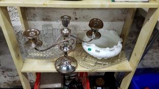 CUTGLASS BOWL AND A CANDLEABRA