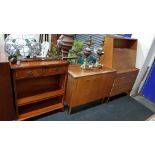 MID CENTURY SEWING MACHINE AND BUREAU AND OPEN BOOKCASE