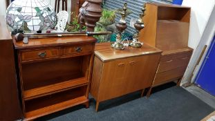 MID CENTURY SEWING MACHINE AND BUREAU AND OPEN BOOKCASE