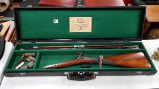 CASED 1860 DOUBLE BARREL PERCUSSION SHOTGUN BY JOSEPH BRADDEL BELFAST WITH STUB TWIST BARRELS. 30INS