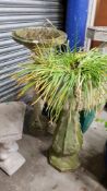 STONE BIRD BATH AND PLANTER ON STAND