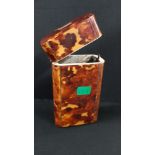 ANTIQUE TORTOISESHELL TRAVEL TEA CADDY WITH ORIGINAL LINING