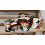 SHELF LOT OF CHARACTER JUGS TO INCLUDE DOULTON