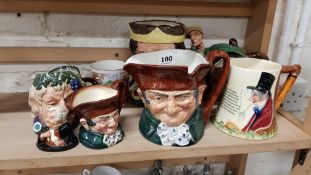 SHELF LOT OF CHARACTER JUGS TO INCLUDE DOULTON