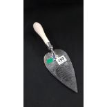 VICTORIAN SILVER AND IVORY PLATED PRESENTATION TROWEL LONDON 1889. INSCRIPTION 'PRESENTED TO FRED