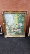 GOLD GILDED FRAMED PICTURE 'PICKING FLOWERS'