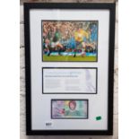 FRAMED GEORGE BEST £5 NOTE AND PHOTO