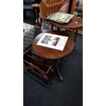 2 SMALL ANTIQUE TABLES AND MAGAZINE RACK