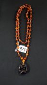 SUPERB ANTIQUE AMBER NECKLACE WITH CHERRY