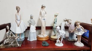 SHELF LOT OF FIGURES TO INCLUDE LLADRO