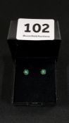 PAIR WHITE GOLD , EMERALD AND DIAMOND EAR STUDS, NO BACKS
