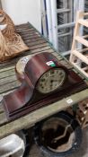 VICTORIAN FOOTSTOOL AND MAHOGANY MANTLE CLOCK