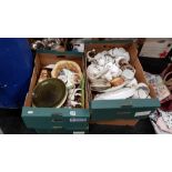 4 BOXES OF CERAMICS, ORNAMENTS AND TEASETS