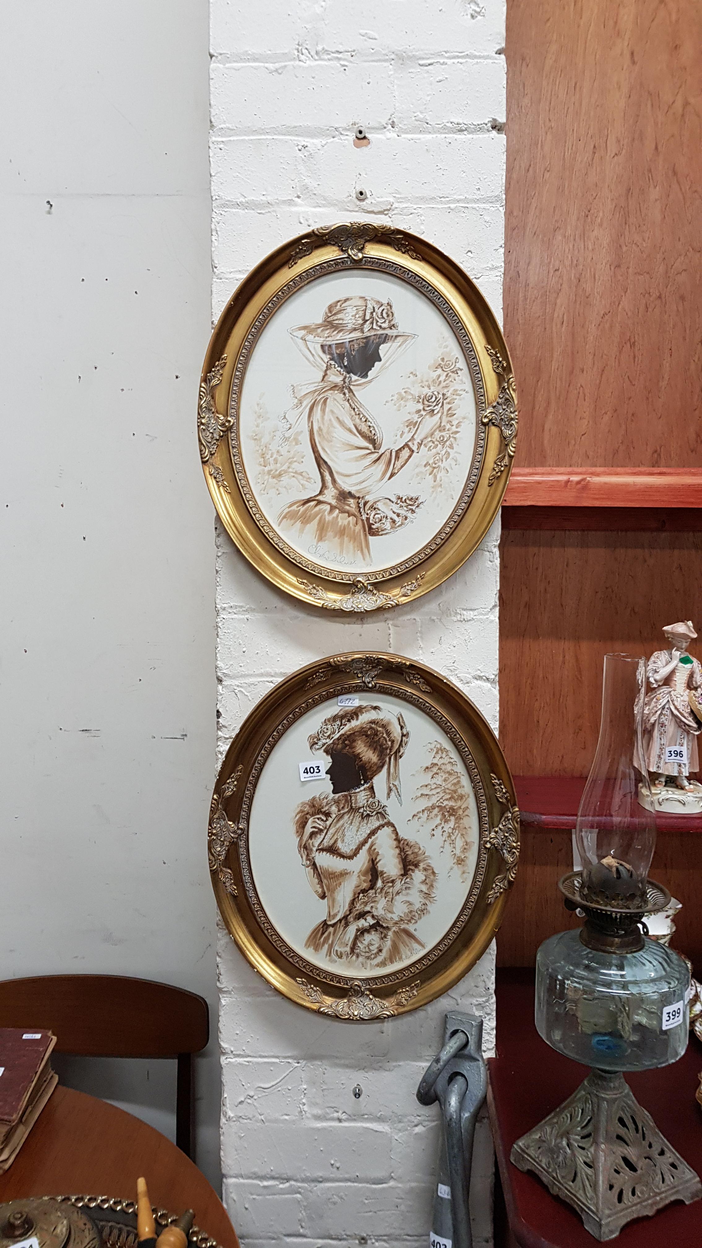 PAIR OF LARGE FRAMED CHRISTINE SILVER SILHOUETTES