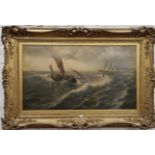 LARGE GILT FRAMED ANTIQUE OIL ON CANVAS - SEASCAPE - JOHN ROSE MILES - 41' X 24'