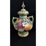 ANTIQUE HAND PAINTED ROYAL WORCESTER VASE AND LID, FAULT TO LID